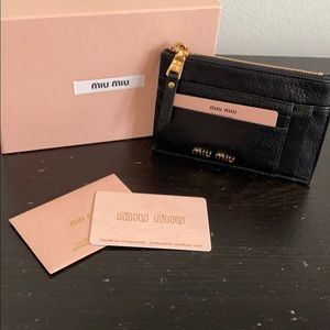Miu miu madras leather card holder with pockets